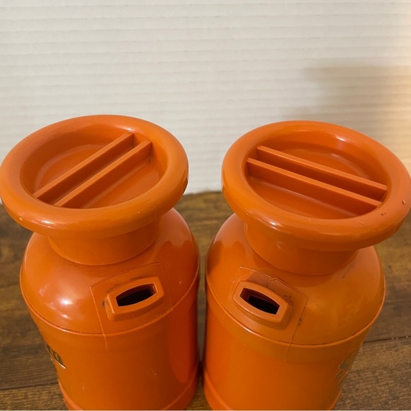 Vintage 70s DM Plastics Orange Creamer & Sugar Milk Can Containers Floral Design - Picture 2 of 6